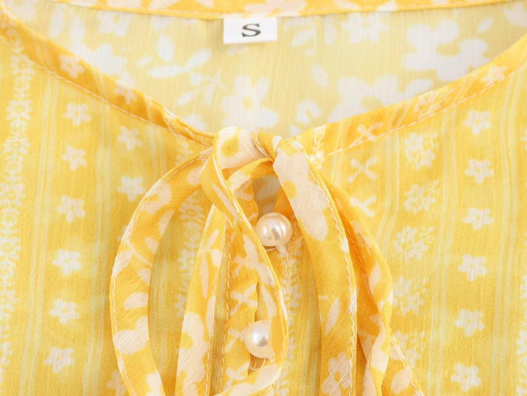 2025 Spring Women's European & American Style Floral Chiffon Long Sleeve Dress