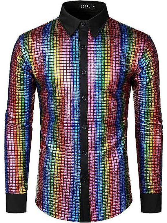 2025 New Men's Solid Color Casual Shiny Lapel Long Sleeve Shirt in European Size