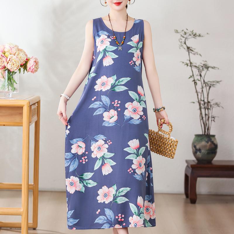 Sommer Langes Kleid Lose Sommer Kleidung für Frauen Plus Größe Kleider O-ansatz Ärmelloses Frauen Kleid XL-5XL