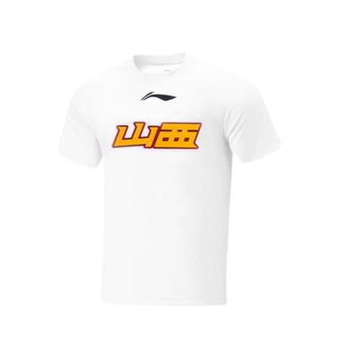 Li Ning Cba Series Chinese Character Logo Round Neck Pullover Short Sleeve T-Shirt Shanxi Team Men Tops White AHSUC37-1