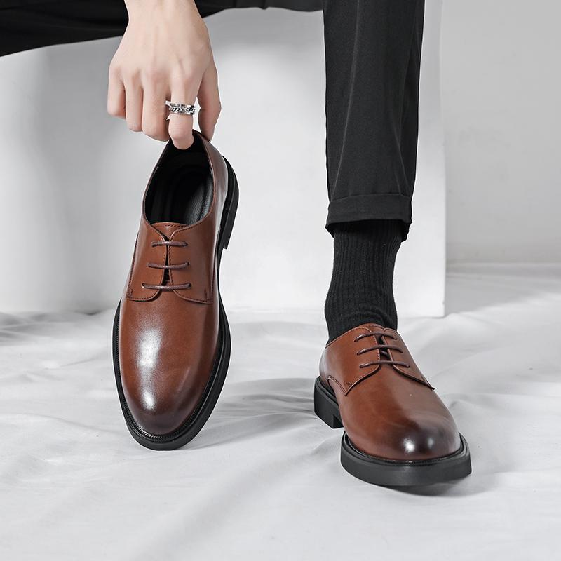 Simple Casual Shoes Men's Genuine Leather Shoes Soft Soles Comfortable Men's Business Shoes Office Formal Shoes Lace Up