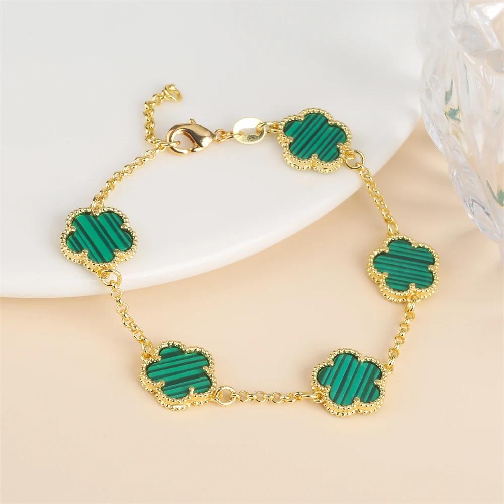 2024 Hot Sale 10 Colors Five-Leaf Flower Set Bracelet Necklace Classic Simple Women Zircon Set Suitable For Daily Party Wear