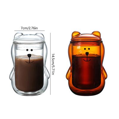 300Ml Creative Bear Double Cup Personalized Coffee Mug With Cover Transparent Glass Coffee Cup Cute Cartoon Amber Bear Mugs