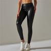 Teplé zimní PU kožené jógové kalhoty jednobarevné posilovací legíny s kapsami sportovní fitness legíny