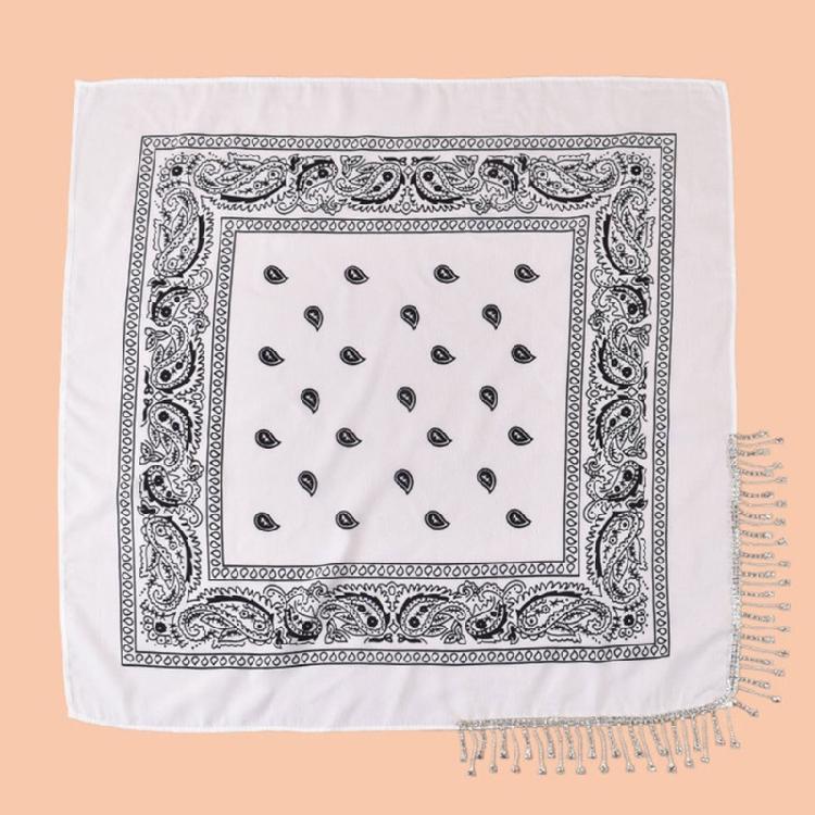 Cashew Flower Print Bandana for Adult Unisex Glittering Crystal Tassesls Head Scarf Neckerchief for Music Festival Party