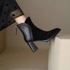 Retro wind waterproof table splicing thick heel short boots women's autumn and winter new pointed thick sole high heel versatile fashion boots