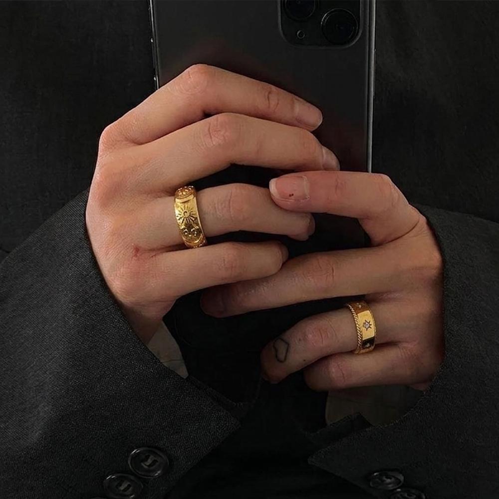 La.Muses Ripple Edged Octagonal Cubic Zircon Pattern Stainless Steel Women's Rings Waterproof Daily High-end Jewelry Accessories