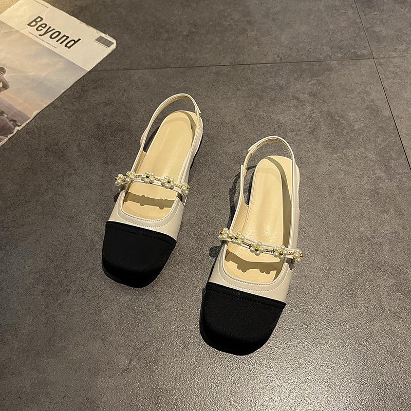 

Туфли Мэри Джейн с юбкой, летние туфли на небольшом каблуке, универсальные, с жемчужной сумкой на носке, женские новые модели 40 бежевый