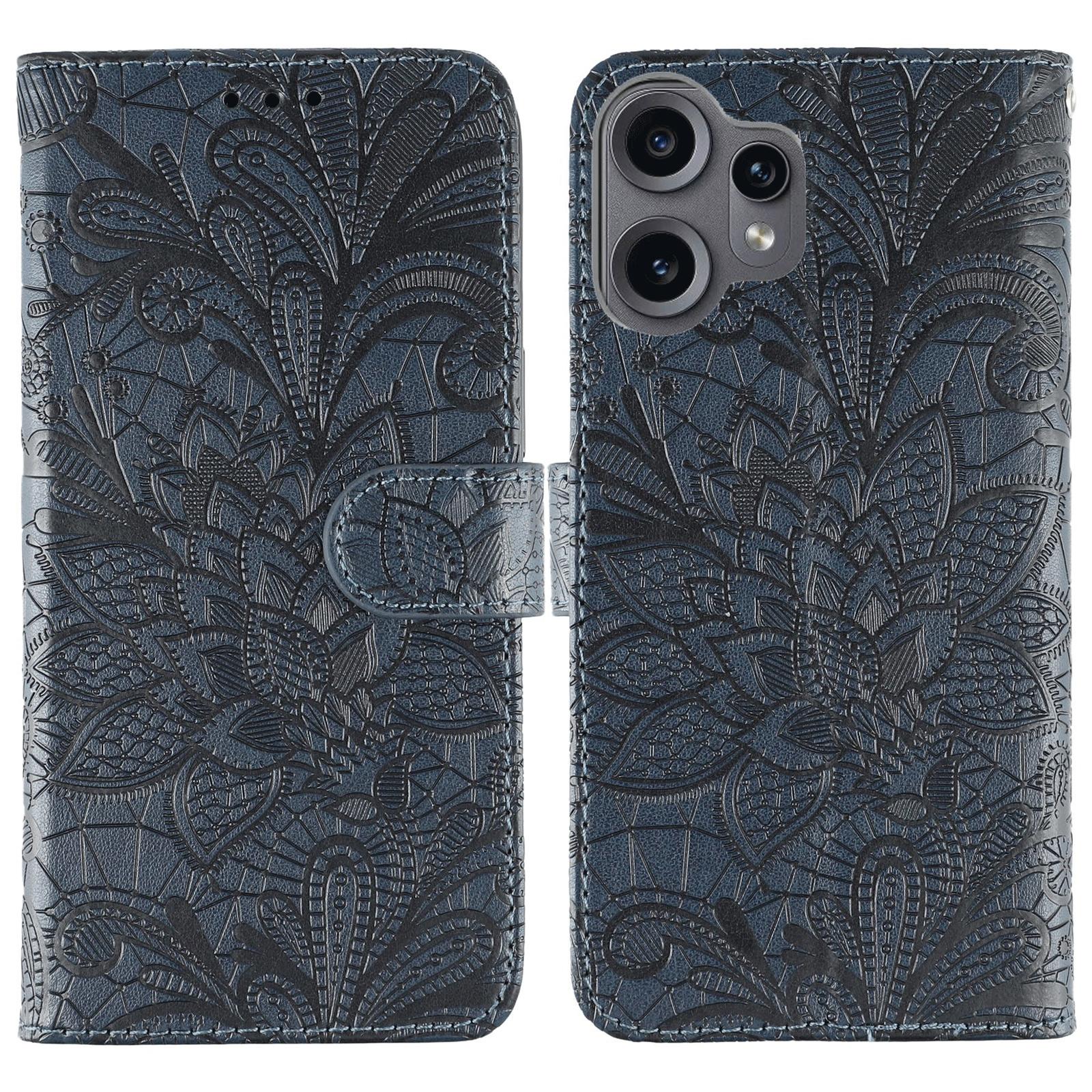 

For Nothing CMF Phone 2 Pro Case Lace Flowers PU Leather Flip Wallet Phone Cover Dark Blue