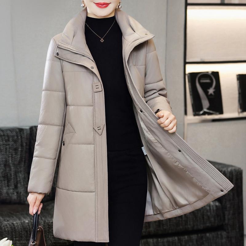 Middle Age Woman Winter Long Faux Sheepskin Coats Elegant Thick Warm Winter Parkas Female Leather Jacket