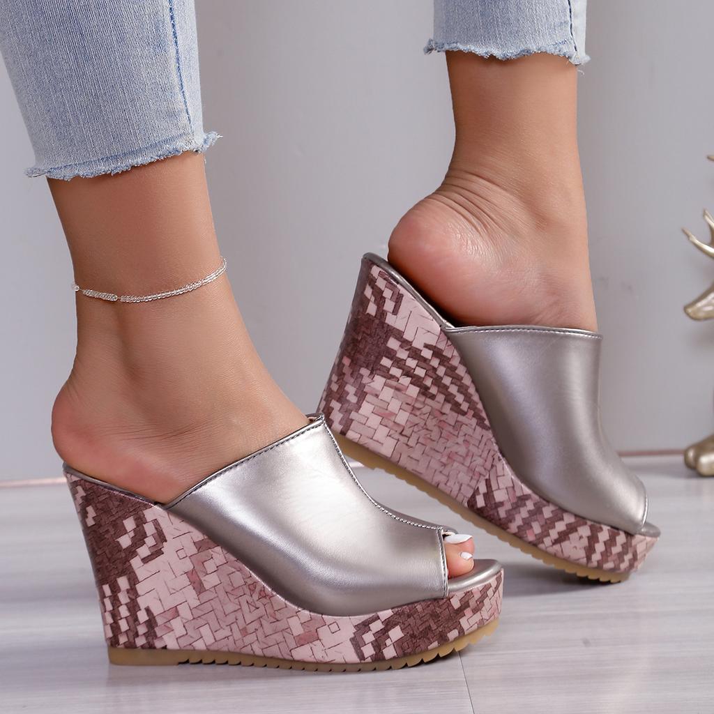 Fashion Women Sandals Fashion Round Head Open Toe Thick Sole Shoes Anti-slip Wear-resistant Slippers Wedge Fish Mouth High Heels Sandals