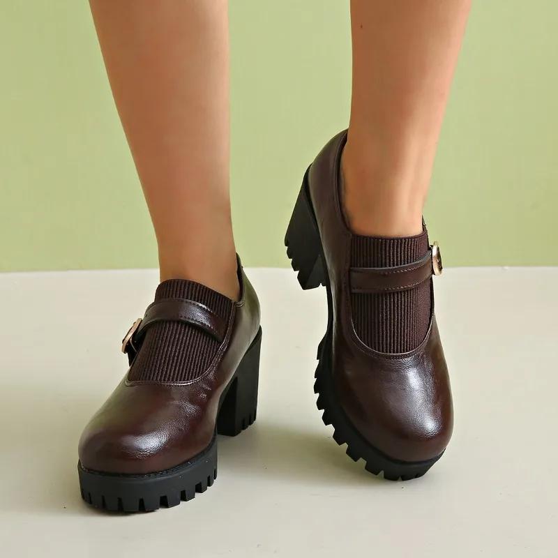 Móda 2024 Boty pro dámy plus size Řím Dámské vysoké podpatky Retro Ležérní lodičky Dámské kulaté špičky Robustní podpatky Platforma Venkovní boty Dámské