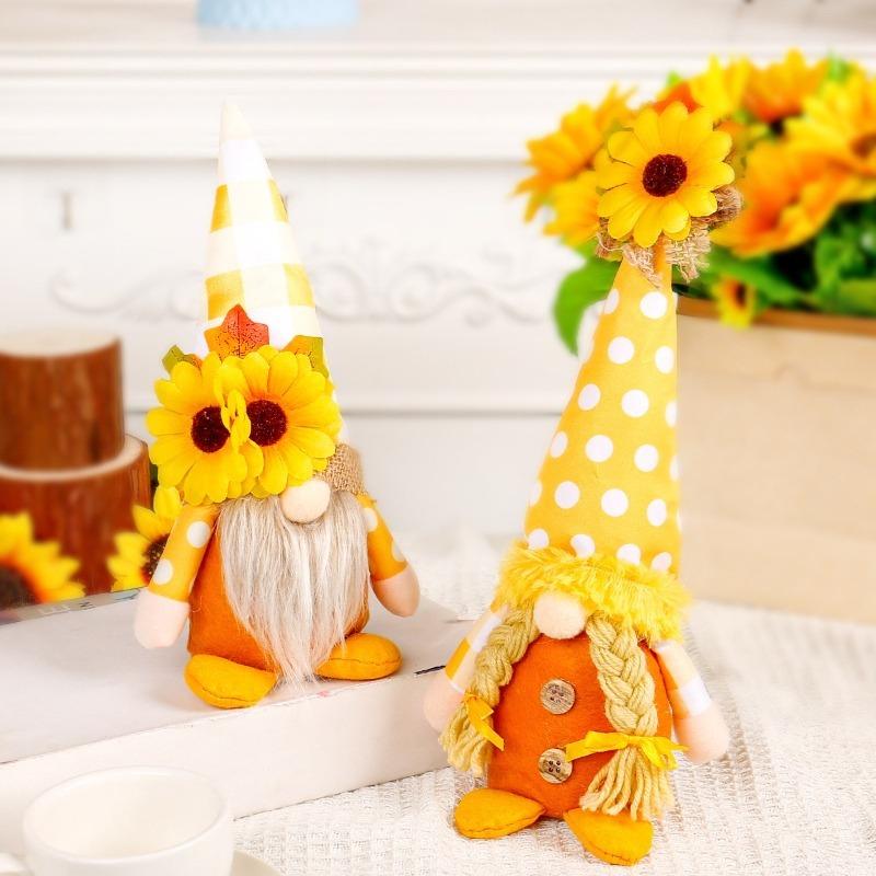 1Pcs Sunflower Couple Rudolf Doll Standing Decor Faceless Figure Autumn Ornament Family Atmosphere Ornament Cute