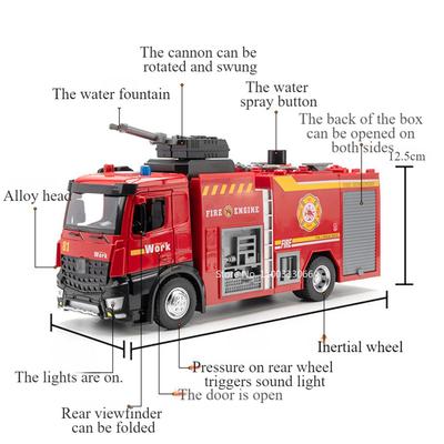 1:18 Maßstab Legierung Feuerwehrwagen mit Licht und Musik Leiter Feuerwehrautos Wassersprüh-Sprinklerfahrzeug für Kinder Geburtstagsgeschenk