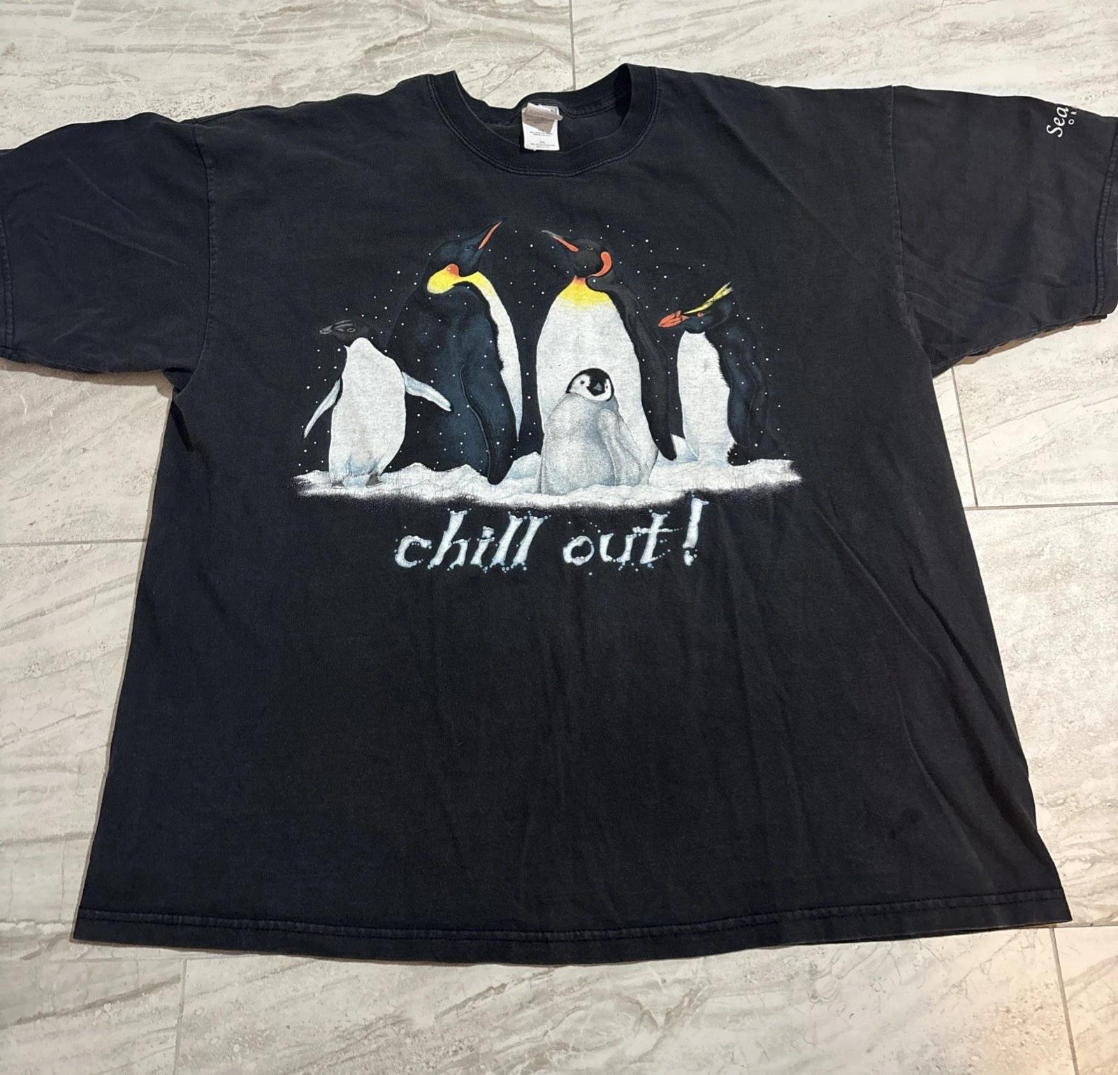 

Пингвины-императоры в стиле ретро отдыхают! Футболка Sea World Orlando Размер XXL Черная 3XL