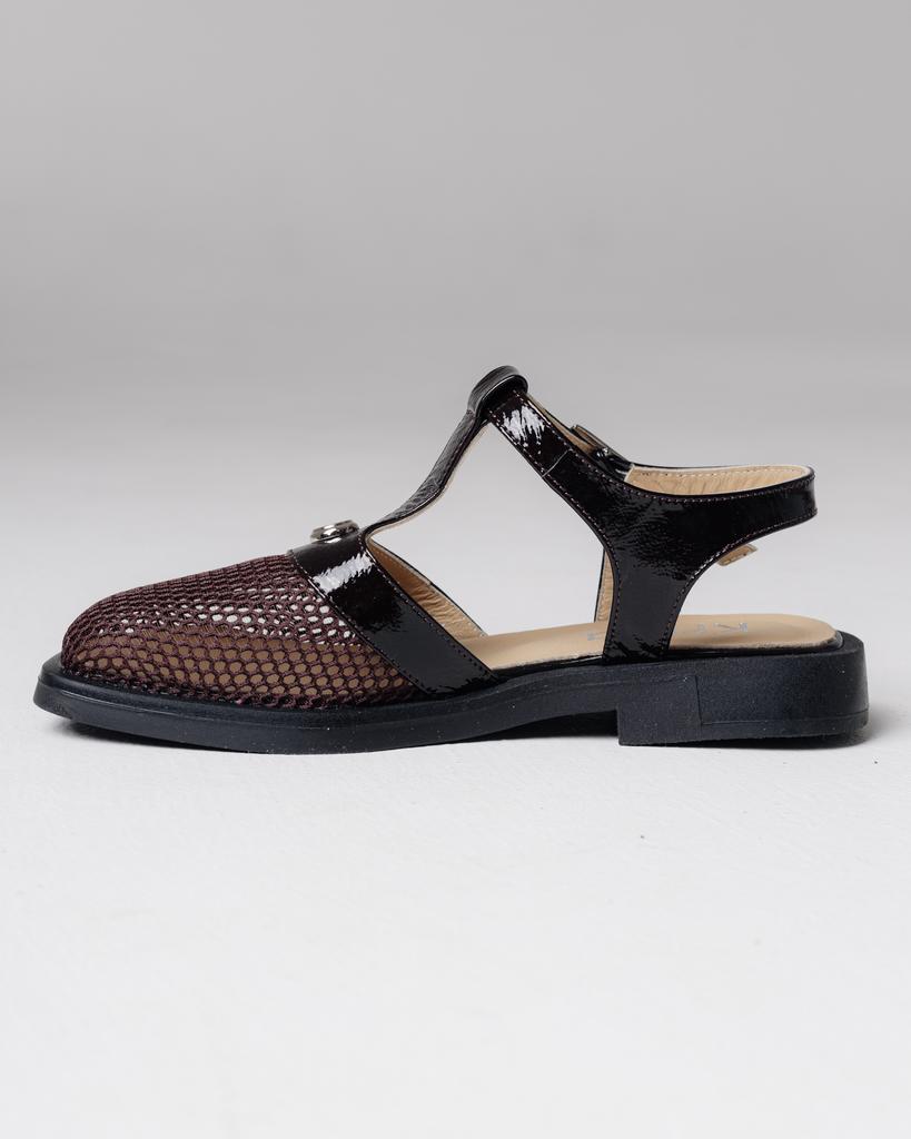 Krula 19883 36 Brown Patent Leather Sandals with Mesh