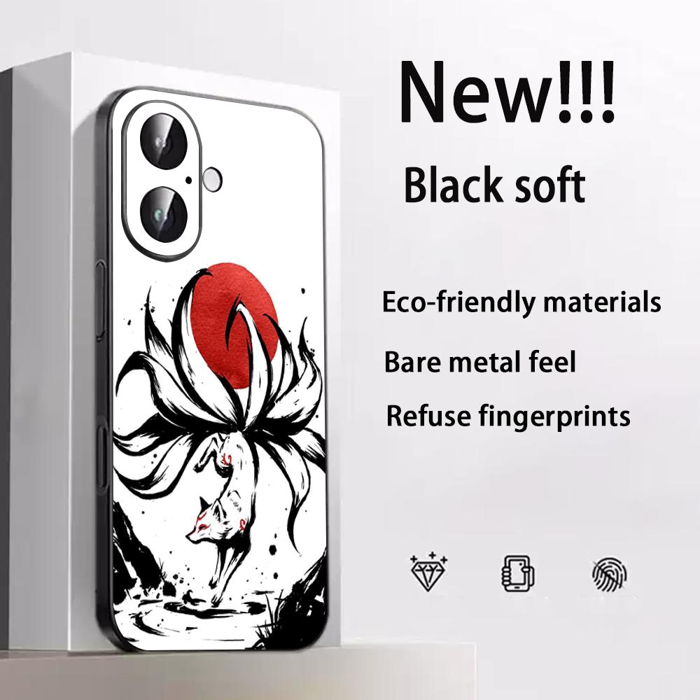 Nine-tailed fox art fashion design Phone Case For iPhone 17 16 e 15 14 13 12 Plus Mini Pro Max Soft black Shockproof Cover