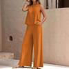 Elegant 2025 Solid Color Crew Neck Tank Top & Wide-Leg Pants Set for Women