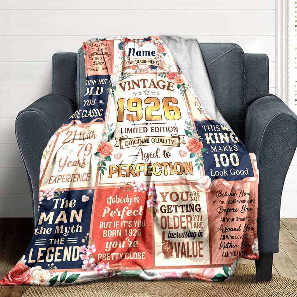Vintage Birthday Celebration Blanket Personalized Name Soft Warm And Versatile For Sofa Bed Office And Travel Machine Washable Comfortable In All