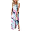 Women Casual Loose Tie-dye Print Pocket Long Dress Sleeveless Split Maxi Dresses