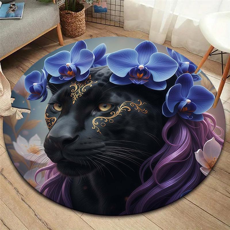 Animalswearingflowers Round Area Rug,Carpet Rug for Living Room Bedroom Sofa Playroom Decor,Non slip Floor Mat