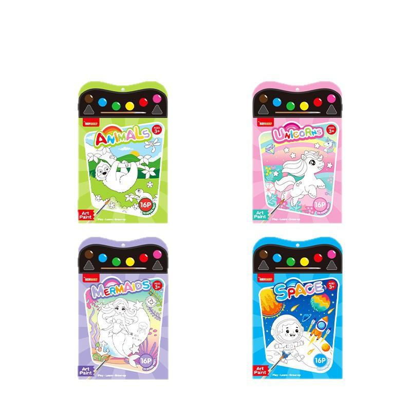 Cartoon Watercolor Coloring Book with Brush Creative Painting Set Office Art Therapy Stress Relief Mindfulness Supplies