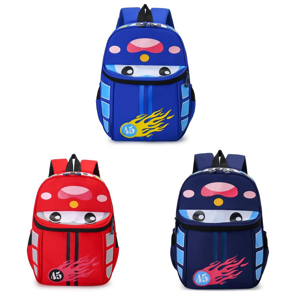 Cartoon Car School Bag With Air Cushion Straps For Preschool Boys And Girls