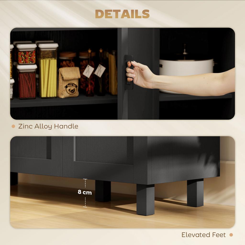 Sideboard Buffet Cabinet, Kitchen Storage Cabinet with 3 Doors and Adjustable Shelves for Living Room, Kitchen, Black