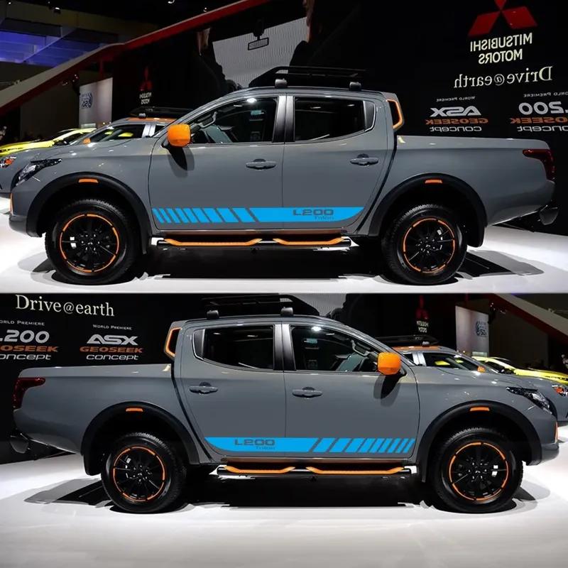 2Pcs Car Long Side Stripes Stickers For Mitsubishi L200 Triton Auto Sports DIY Vinyl Film Styling Decals Car Tuning Sticker