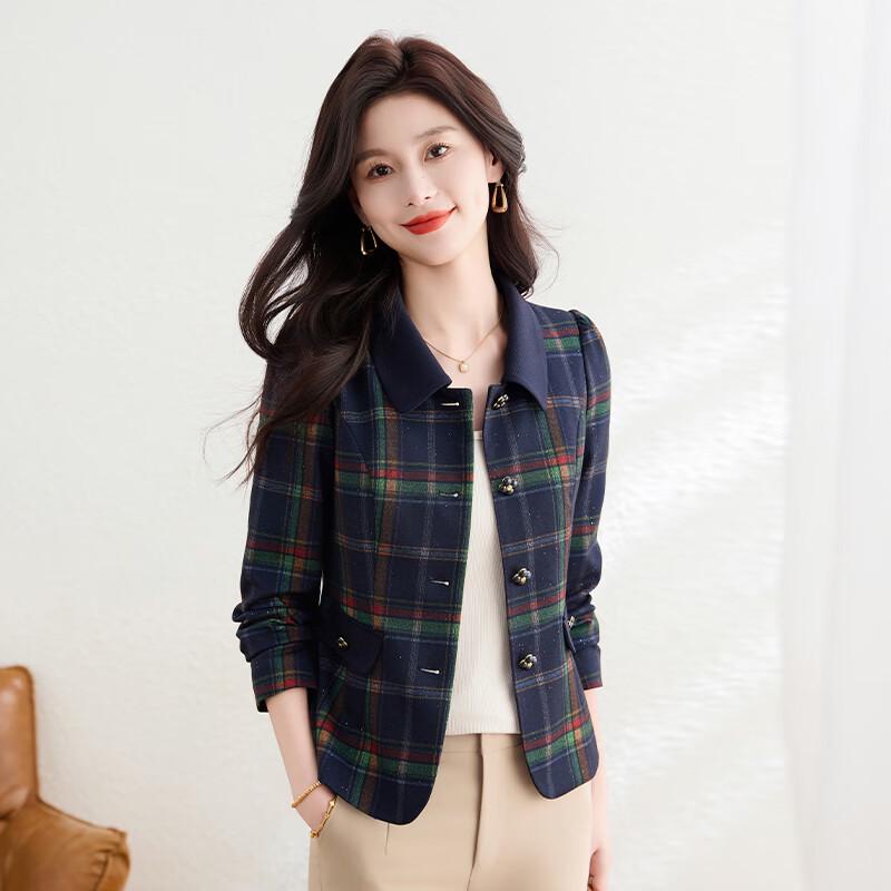 Kebeier Women's Retro Plaid Blazer Jacket