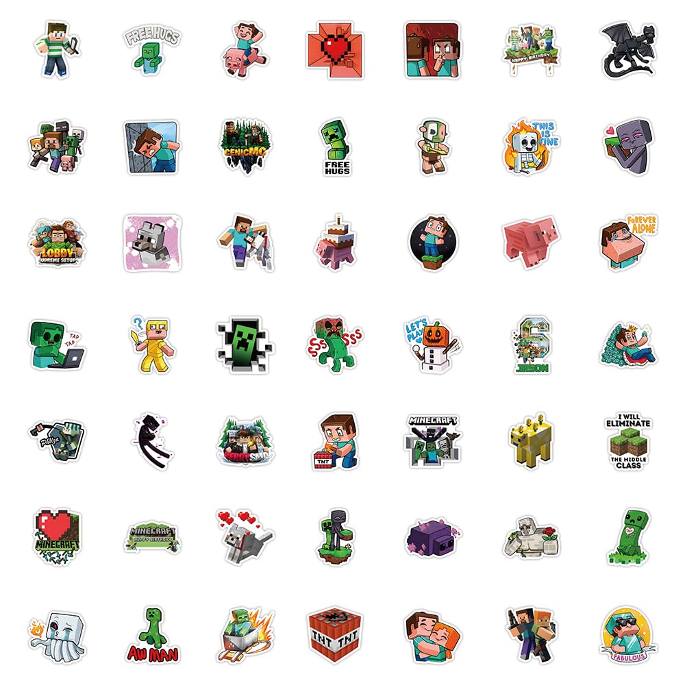Minecraft Stickers Set Cute Anime Designs Waterproof Decals Stylish and Cute Comic Stickers for DIY Water Mobile Perfect for and - 50-Piece - - -