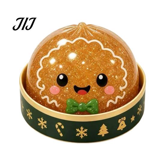 Stress Reducing Desk Accessories Christmas Bun Squeeze Toy with Steamer, Soft Sensory Fidget Toy, Cute Fun Stocking Stuffers Slow Rising TPR Glitter,