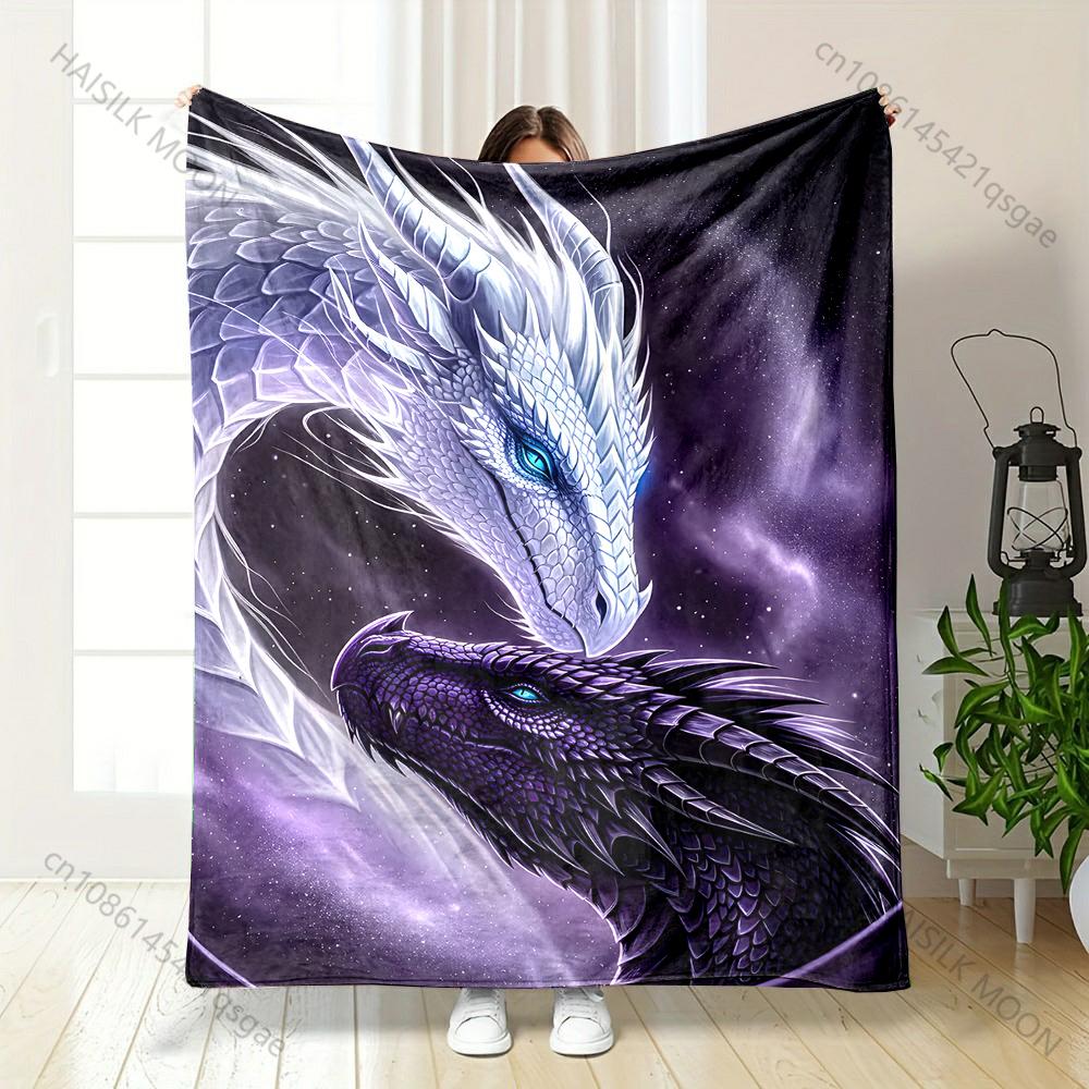 Twin dragons gaze in cosmos Print Blanket Warm Soft Fluffy s and Adult Sofa Bed Throw Blanket Outdoor Travel Camping RV