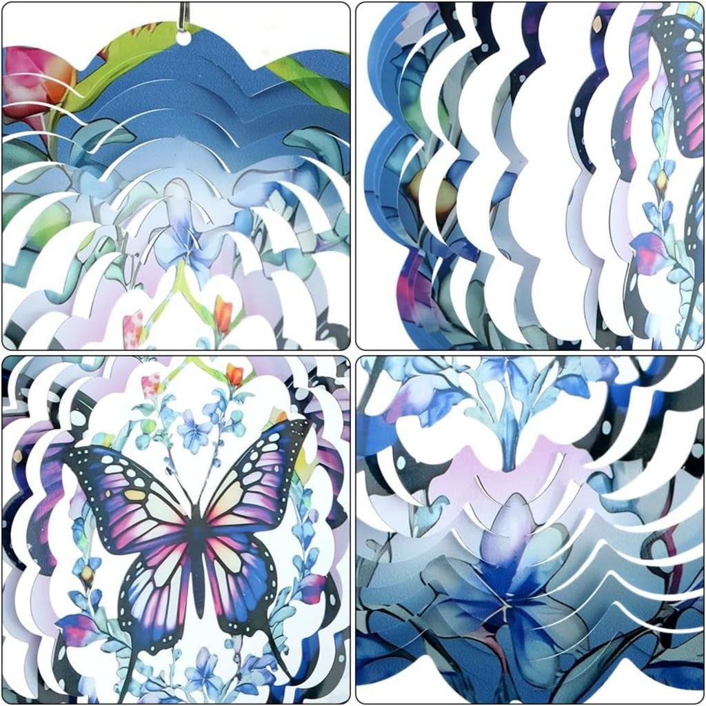 3D-Schmetterlings-Windräder, 12 Zoll Edelstahl Farbverlauf Windrad, Hängende Windskulptur für den Außenbereich Gartendekoration