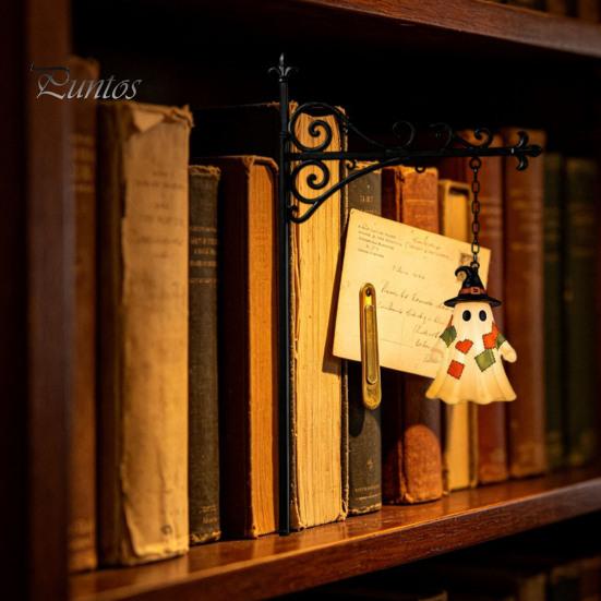 Indoor Shop Window Display Halloween Library Lantern, Decorative Bookshelf Lamp, Patchwork Ghost Unique Patch Design Light with Witch Hat, Spooky