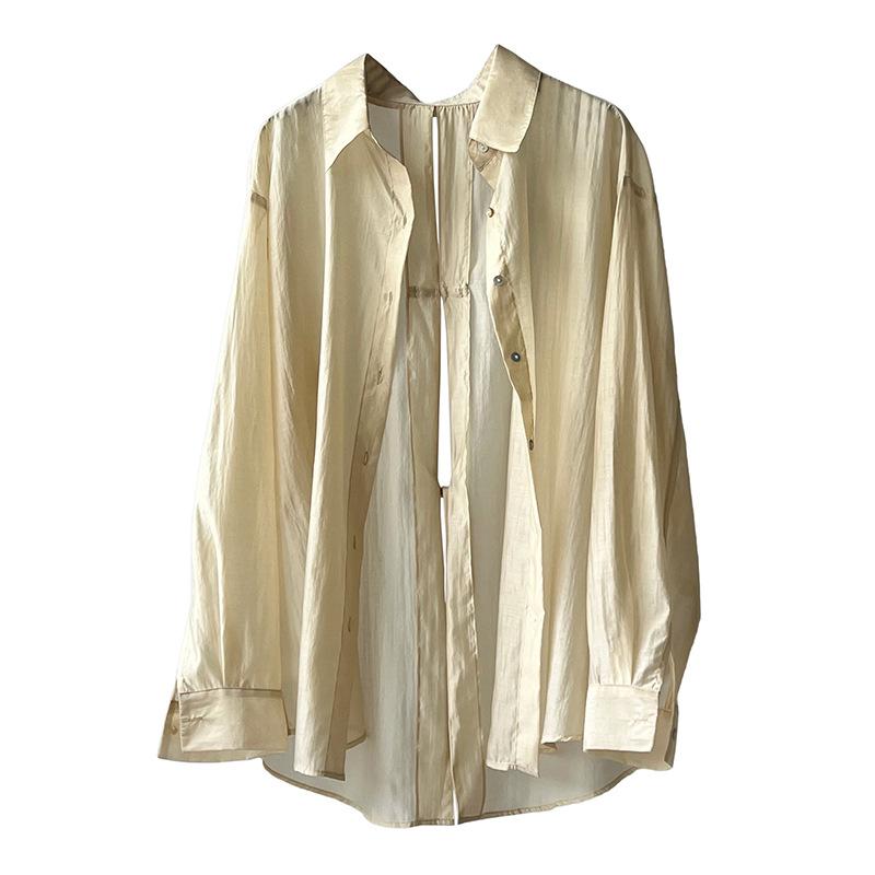 Chinese Plate Button Lightweight Sun Shirt Women's Summer Back Split Blouse Tops