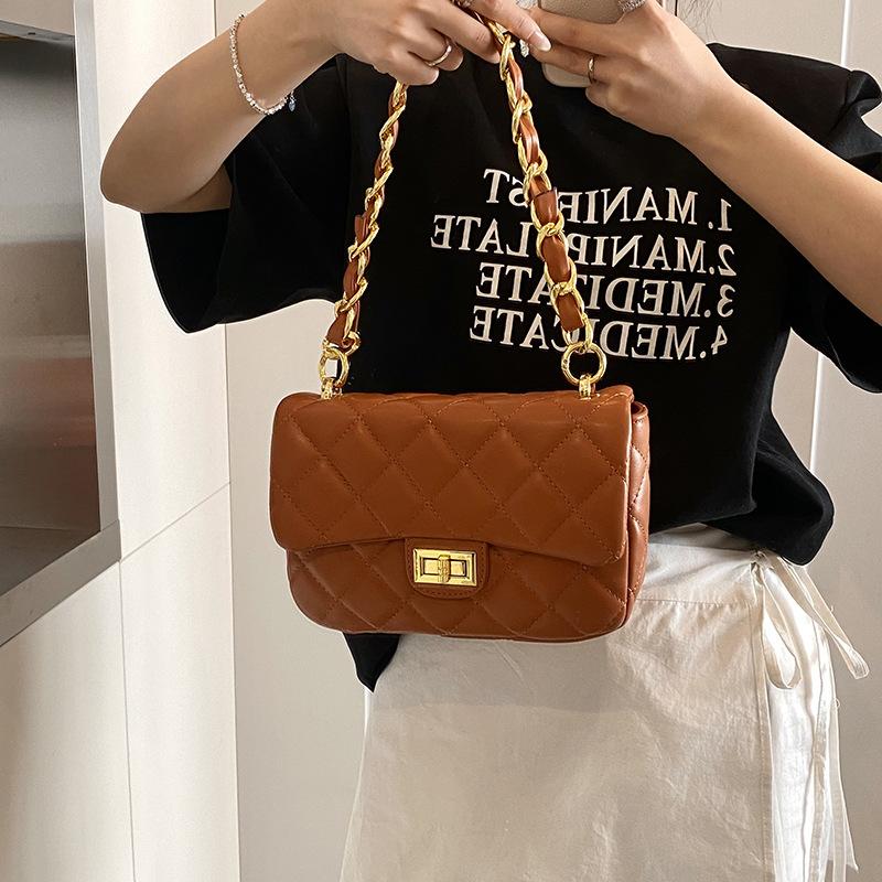 Rhombus embroidery thread small bag 2025 spring and summer new women's bag popular chain messenger bag shoulder small square bag