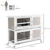 Wooden Pet Hutch, Two-Tier Cage with Rain Cover, Wheels, White