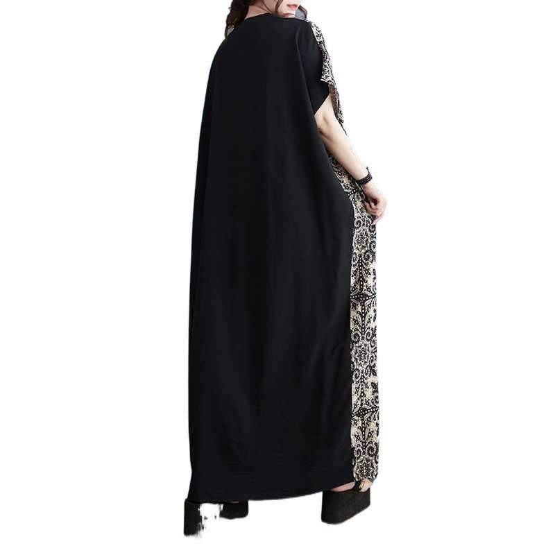 Summer Vintage Colorblocking 200 Pounds Long Dresses Big Pockets V-Neck Dresses