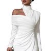 2026 Spring Women's Pleated High Neck Irregular Long Sleeve Dress
