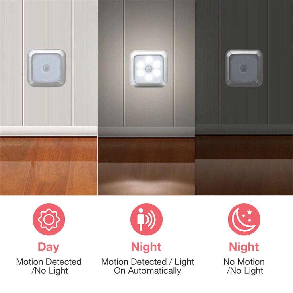 6leds Wireless Motion Sensor Night Light 120 Degree Angle Battery Powered Cabinet Closet Stair Lamp