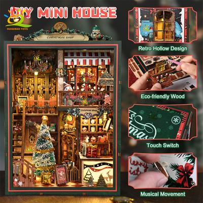 Non-Toxic Vintage 3D Mini Magazin de Crăciun Colecție de Cărți Cameră Diy Scenă de Construcție Desktop Puzzle 3D pentru Adulți Decor Insert pentru Raft Jucării