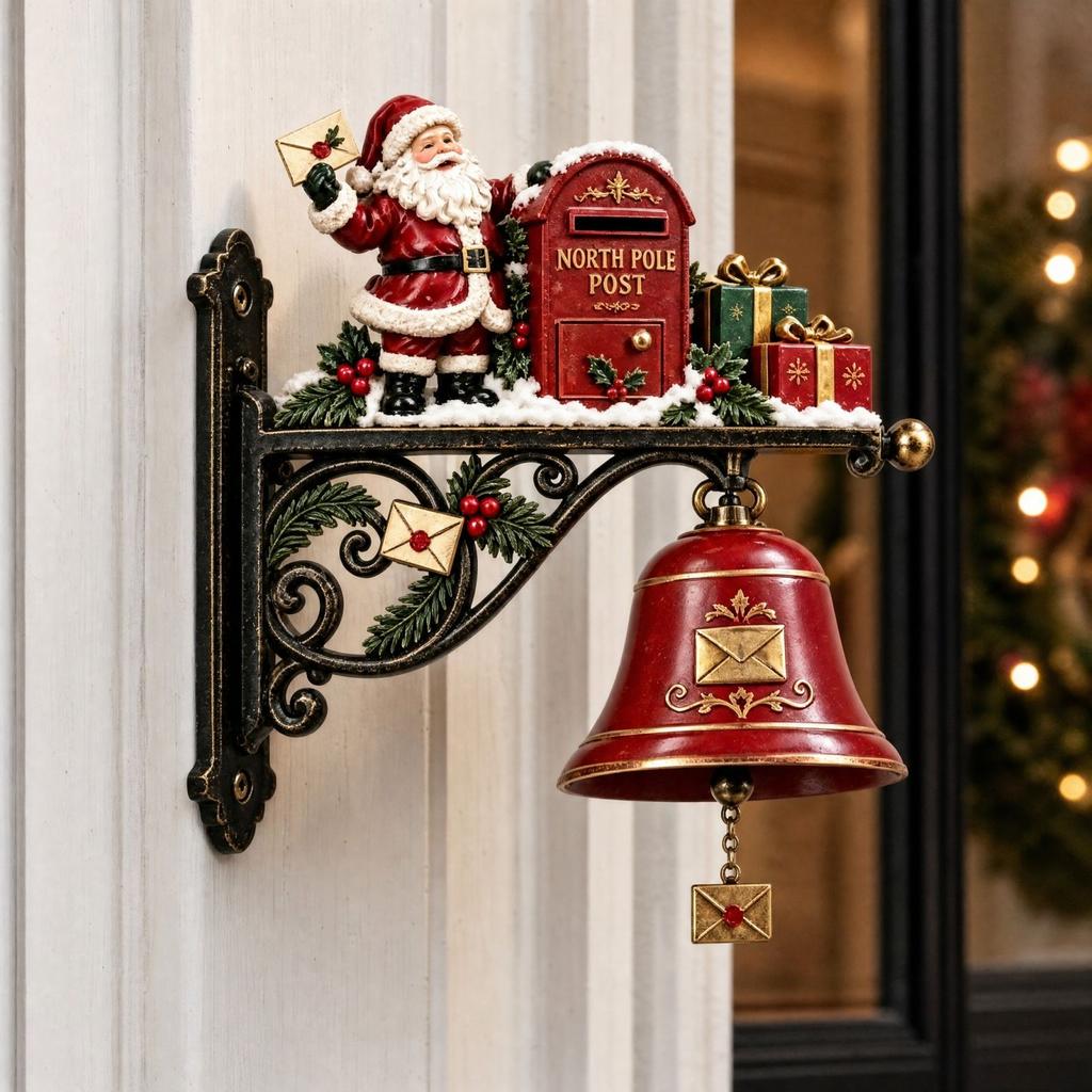 Christmas Santa Wall Bell, Vintage Holiday Hanging Decoration for Indoor Use