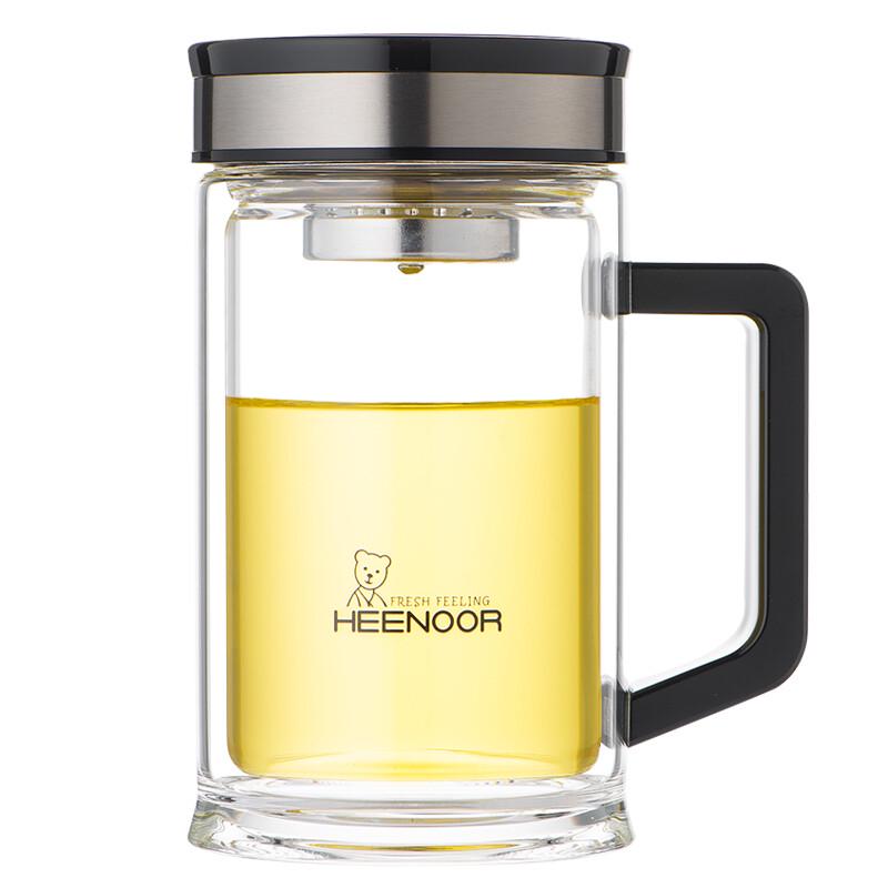 HEENOOR XN-9005 Double-Layer Glass Office Mug with Handle