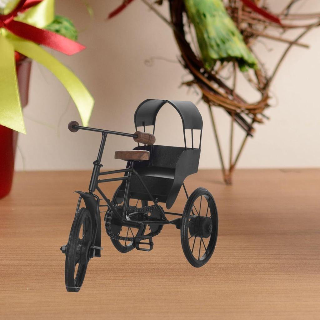 Rikscha Ausstellungsstück | Vintage Fahrradwagen Modell für Heimdekoration | Handgefertigte Metallrikscha Geschenkartikel | Antikes Miniatur-Kunstwerk für Wohnzimmer