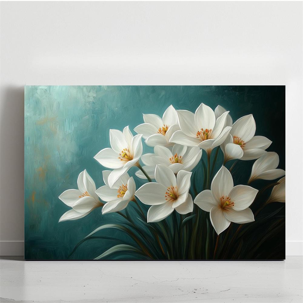 White Magnolia Blossom Oil Painting Print Modern Floral Wall Art Poster White Floral Oil Painting Print on Canvas Painting Decor 21X30CMNo Framed