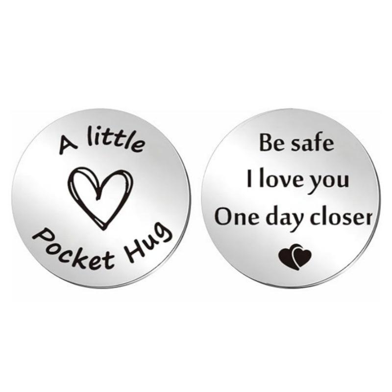 Decision Coin Pocket Hug - Long Distance Relationship Keepsake, Inspirational Gift for Couples, Stainless Steel