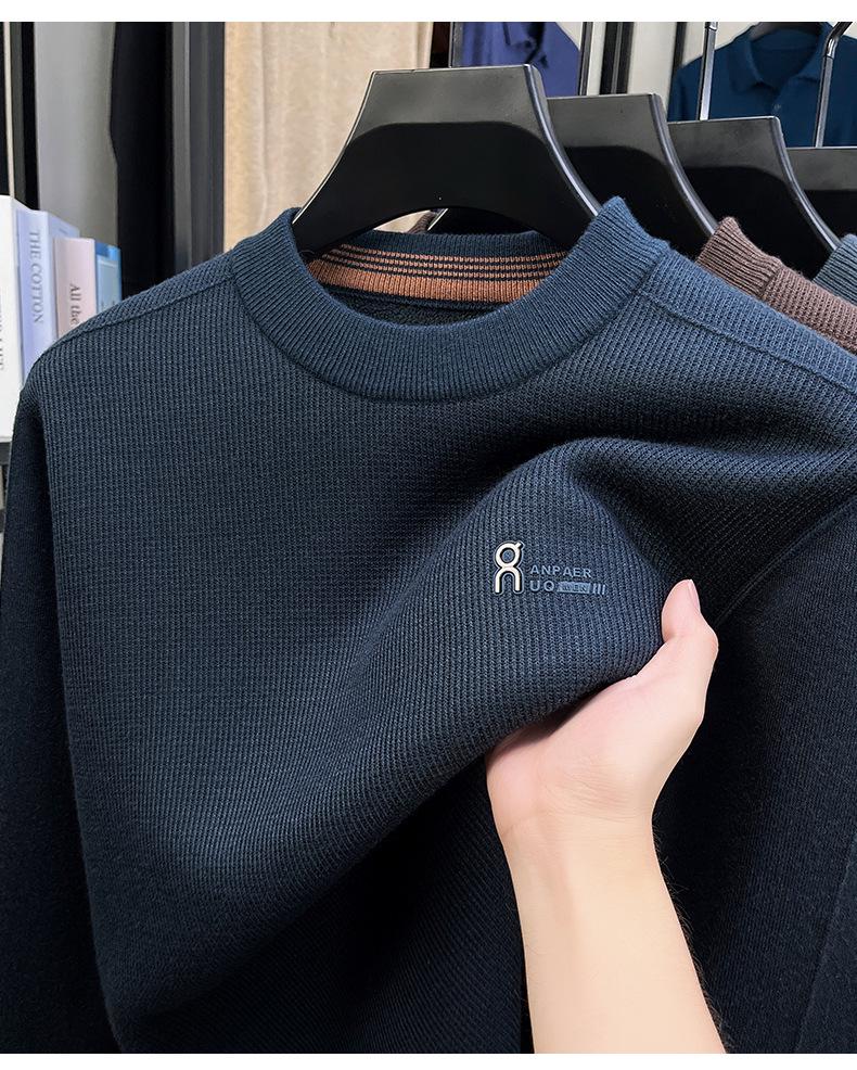 Men's Winter Thickened Velvet Knit Sweater - Warm, Versatile, Round Neck Base Layer for Casual Wear (Middle-aged & Elderly)