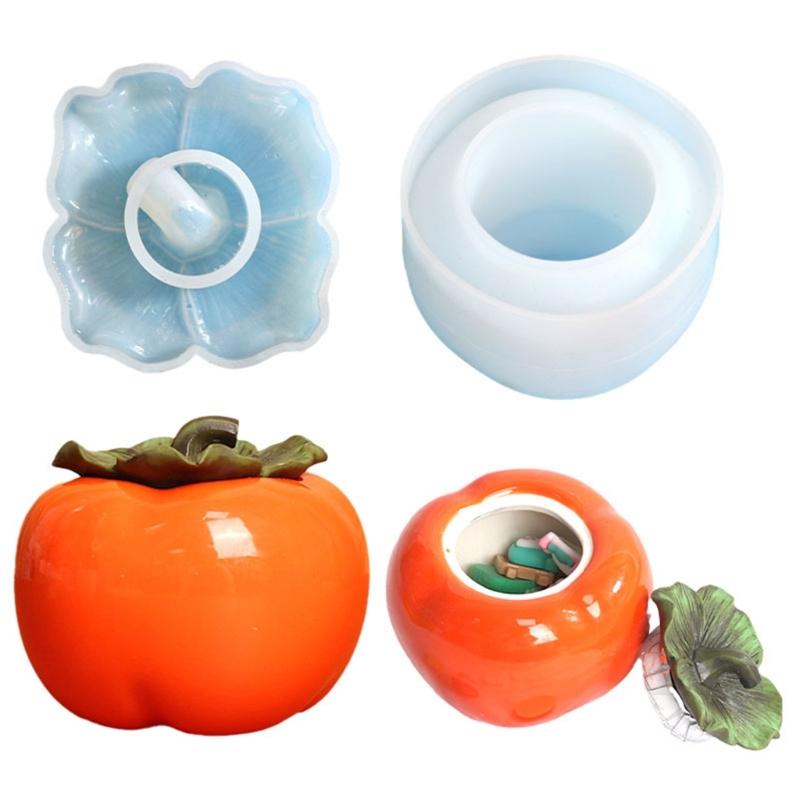 2Pcs DIY Epoxy Crystal Birthday Persimmon Jar Storage Box Molds Silicone Resin Bottle Mold for DIY Craft Jewelry Storage