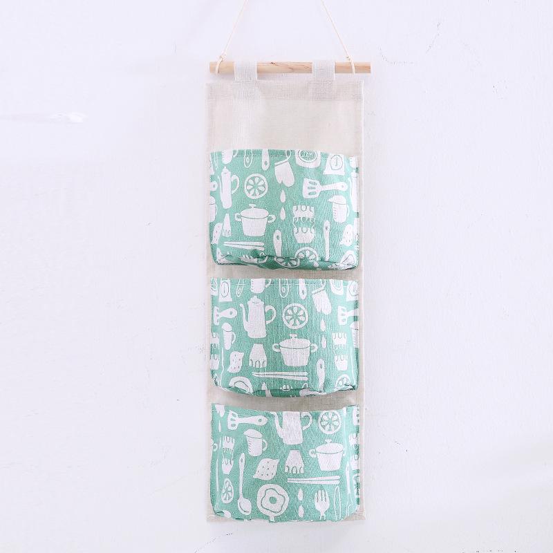Three-Pocket Cotton Linen Over-the-Door Hanging Storage Bag